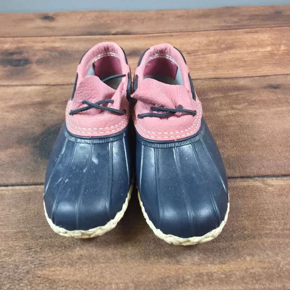 L.L. Bean Rubber Moc Shoes Womens Navy Pink Good Waterproof Duck Boots 7,5